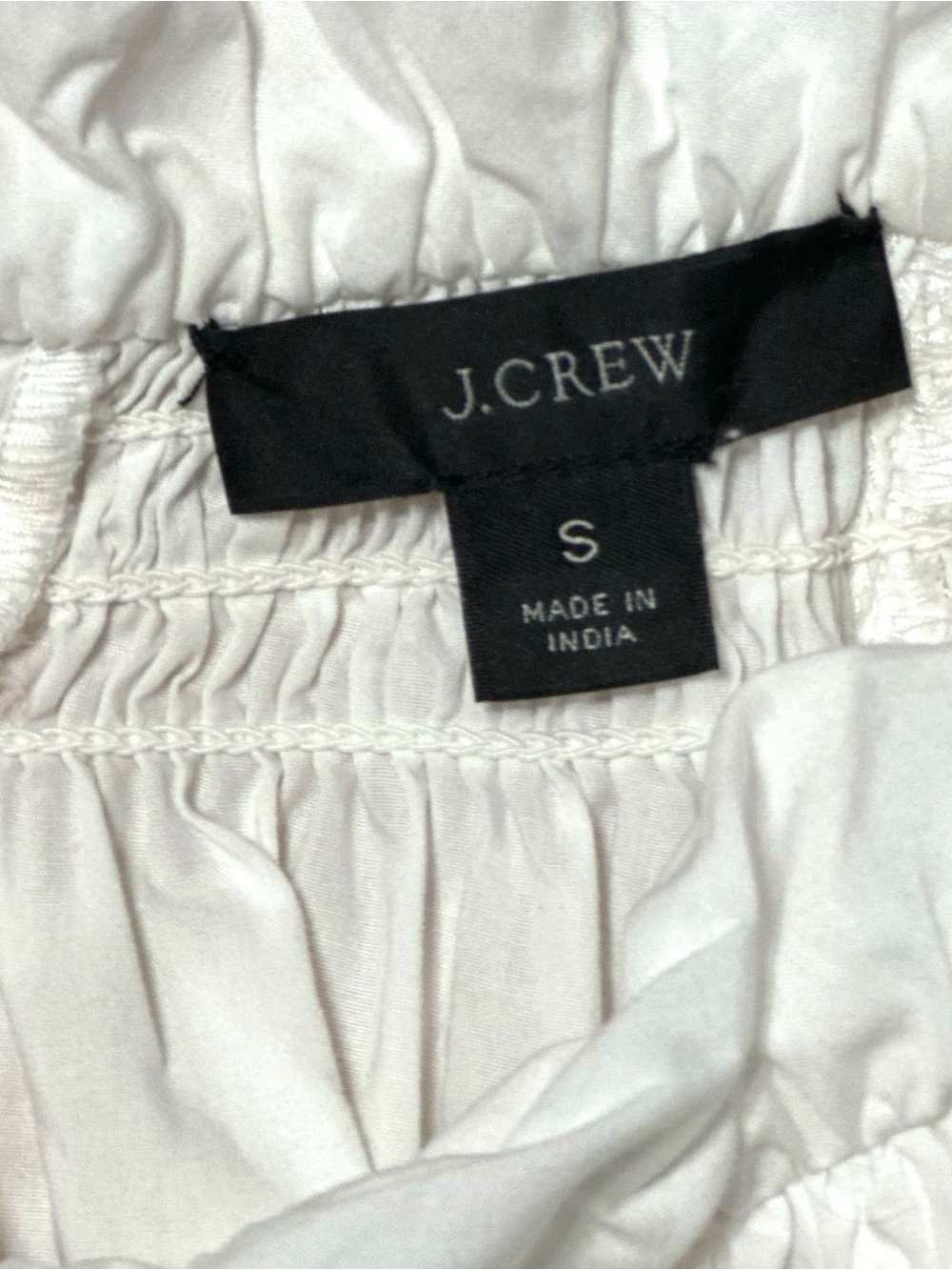J Crew Smocked Neck Puff-Sleeve Lace Up Back Cotton Poplin Top in White Sz S - Picture 8 of 12
